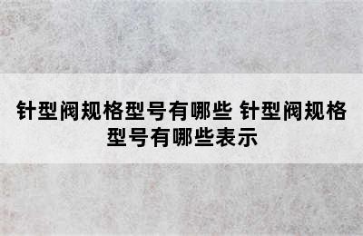 针型阀规格型号有哪些 针型阀规格型号有哪些表示